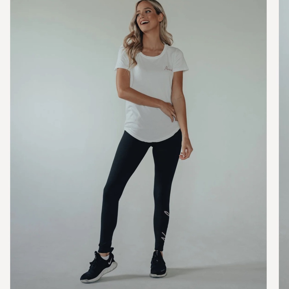 New Normal Brand Legging in Script Black-Aqua Haze Small